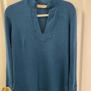 Tory Burch teal knit tunic size large